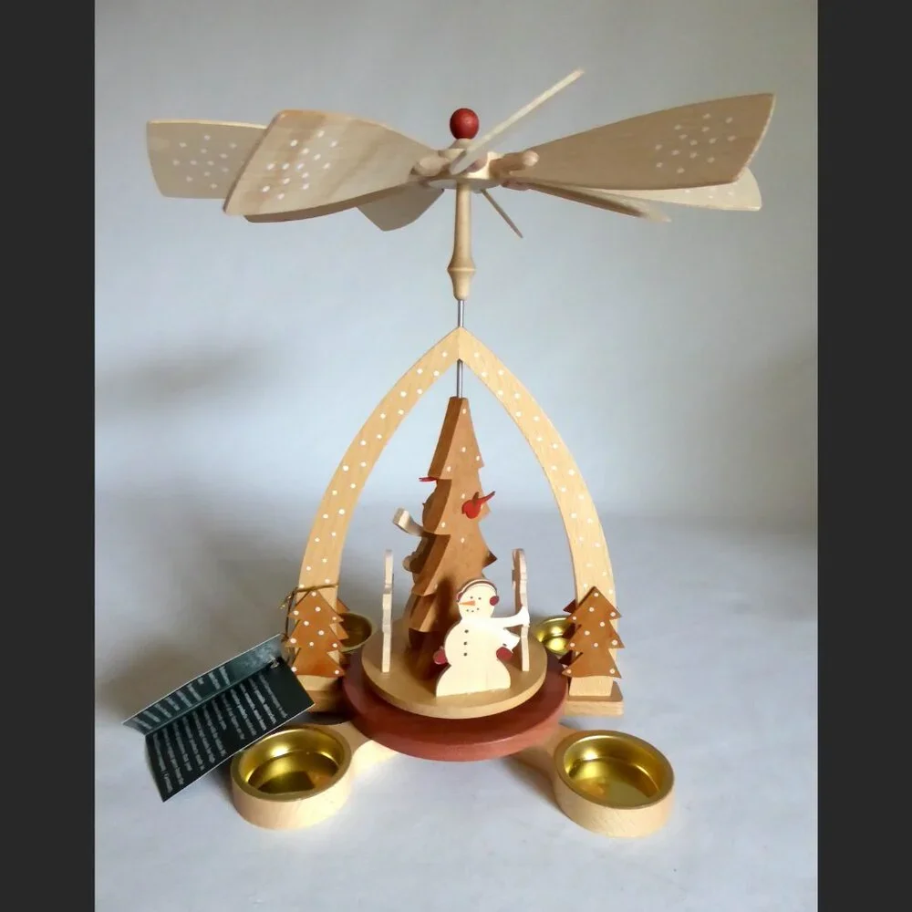 NEW 11” ERZGEBIRGISCHE VOLKSKUNST RICHARD GLASSER WOOD CHRISTMAS PYRAMID SNOWMAN - Picture 2 of 14